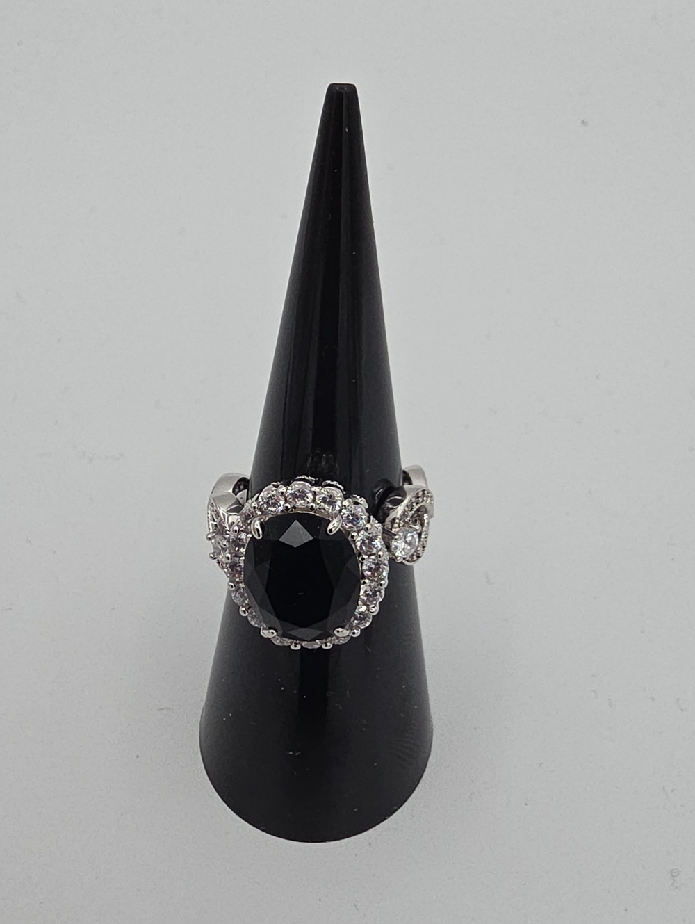 BP Black Onyx Oval Halo Cocktail Ring with Diamond Accents